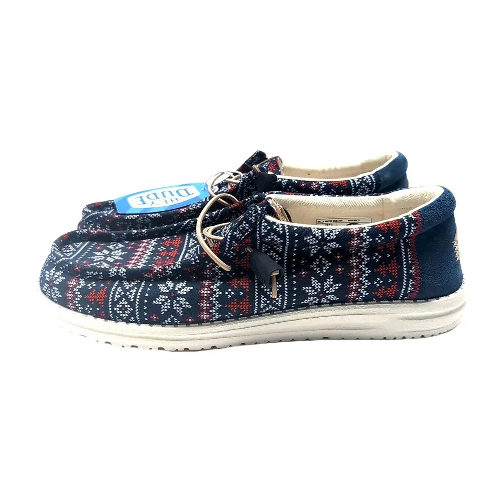 NEW Hey Dude Wally Winter Sweater Shoes Mens 13 Blue Nordic Slip‎ On Loafers NWT
